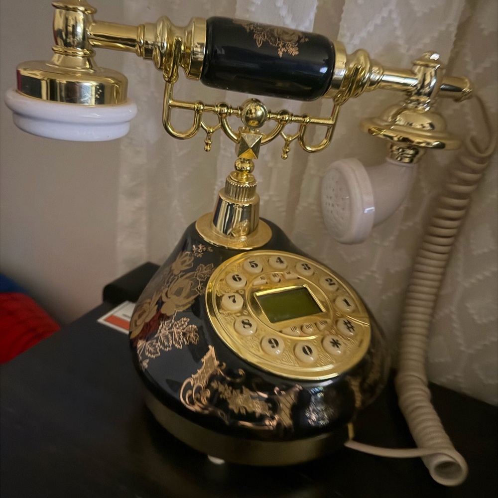 Vintage Style Rotary Dial Telephone - Black and Gold
